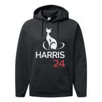 Cat Ladies For Kamala Funny Cat 2024 President Kamala Harris Performance Fleece Hoodie