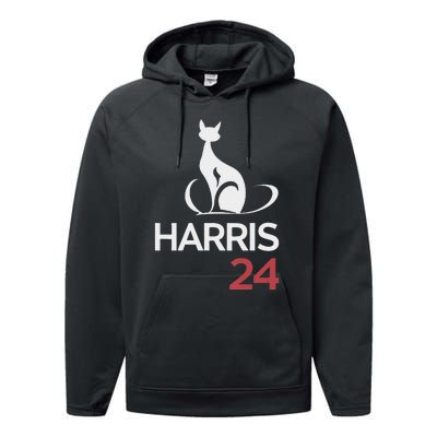 Cat Ladies For Kamala Funny Cat 2024 President Kamala Harris Performance Fleece Hoodie