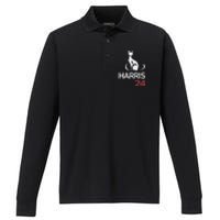 Cat Ladies For Kamala Funny Cat 2024 President Kamala Harris Performance Long Sleeve Polo