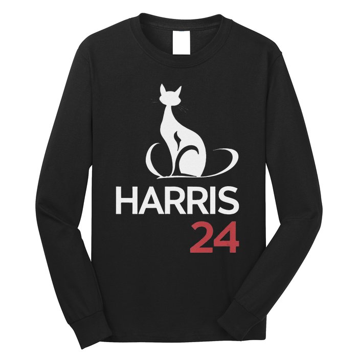 Cat Ladies For Kamala Funny Cat 2024 President Kamala Harris Long Sleeve Shirt