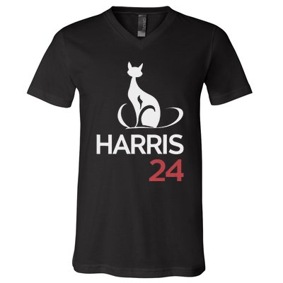 Cat Ladies For Kamala Funny Cat 2024 President Kamala Harris V-Neck T-Shirt