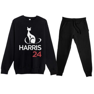 Cat Ladies For Kamala Funny Cat 2024 President Kamala Harris Premium Crewneck Sweatsuit Set