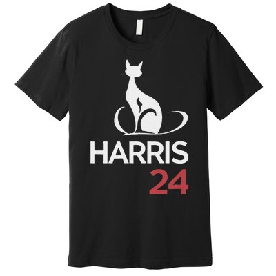 Cat Ladies For Kamala Funny Cat 2024 President Kamala Harris Premium T-Shirt