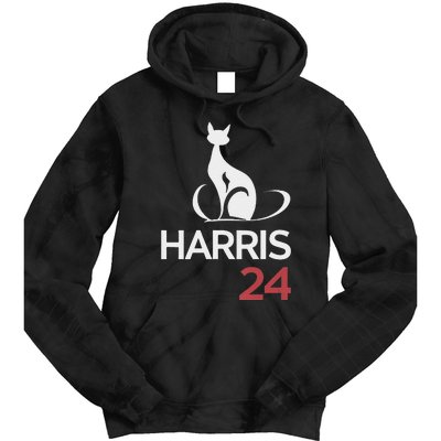 Cat Ladies For Kamala Funny Cat 2024 President Kamala Harris Tie Dye Hoodie