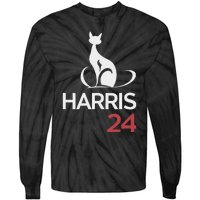 Cat Ladies For Kamala Funny Cat 2024 President Kamala Harris Tie-Dye Long Sleeve Shirt