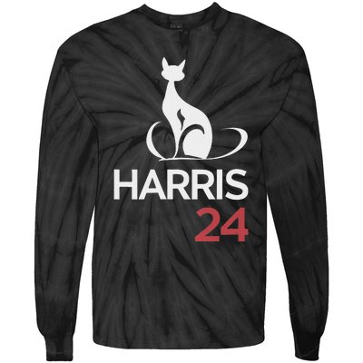 Cat Ladies For Kamala Funny Cat 2024 President Kamala Harris Tie-Dye Long Sleeve Shirt