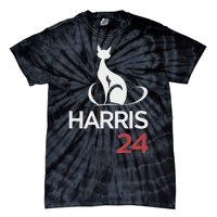 Cat Ladies For Kamala Funny Cat 2024 President Kamala Harris Tie-Dye T-Shirt