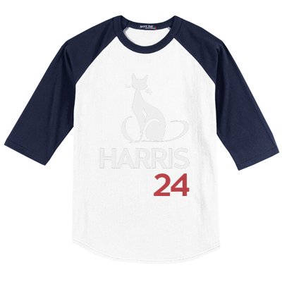 Cat Ladies For Kamala Funny Cat 2024 President Kamala Harris Baseball Sleeve Shirt