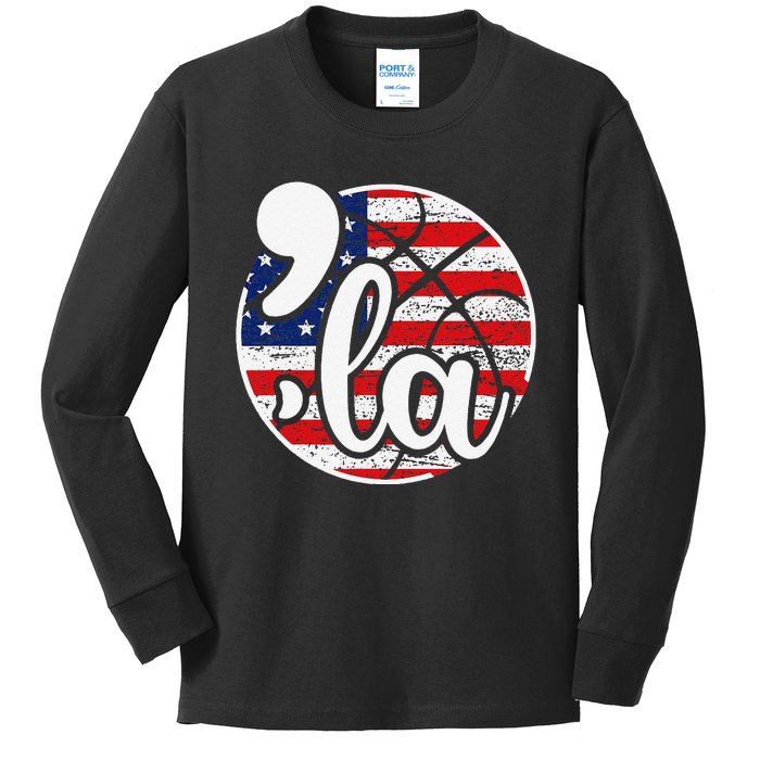 Comma La For Basketball Fans Kids Long Sleeve Shirt