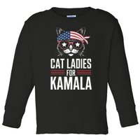 Cat Ladies For Kamala Funny Cat 2024 President Kamala Harris Toddler Long Sleeve Shirt