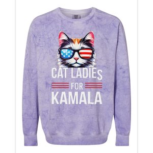 Cat Ladies For Kamala Funny Cat 2024 President Kamala Harris Colorblast Crewneck Sweatshirt