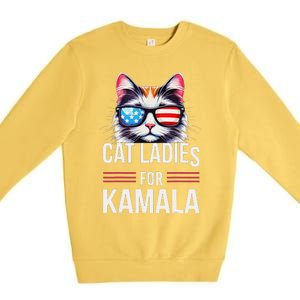 Cat Ladies For Kamala Funny Cat 2024 President Kamala Harris Premium Crewneck Sweatshirt