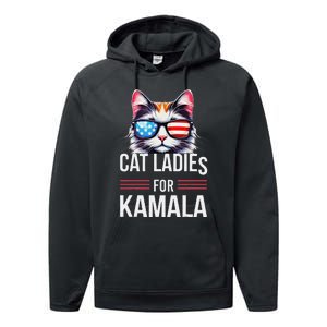 Cat Ladies For Kamala Funny Cat 2024 President Kamala Harris Performance Fleece Hoodie