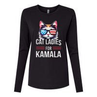 Cat Ladies For Kamala Funny Cat 2024 President Kamala Harris Womens Cotton Relaxed Long Sleeve T-Shirt