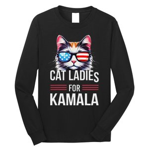 Cat Ladies For Kamala Funny Cat 2024 President Kamala Harris Long Sleeve Shirt