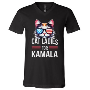 Cat Ladies For Kamala Funny Cat 2024 President Kamala Harris V-Neck T-Shirt