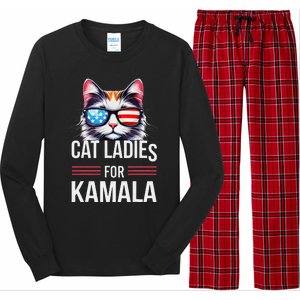 Cat Ladies For Kamala Funny Cat 2024 President Kamala Harris Long Sleeve Pajama Set