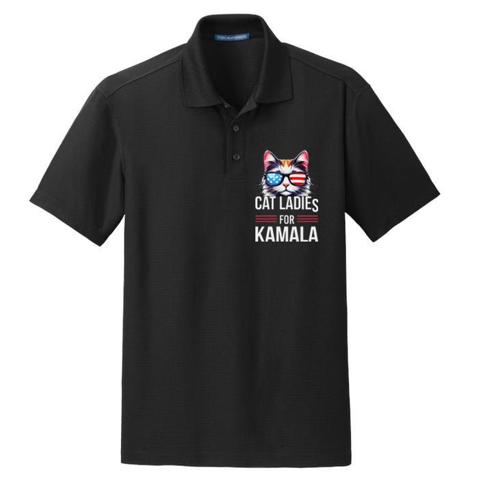 Cat Ladies For Kamala Funny Cat 2024 President Kamala Harris Dry Zone Grid Polo