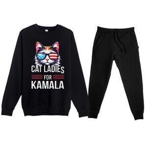 Cat Ladies For Kamala Funny Cat 2024 President Kamala Harris Premium Crewneck Sweatsuit Set