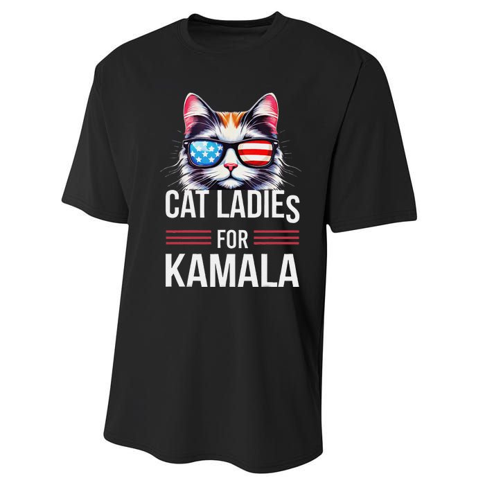 Cat Ladies For Kamala Funny Cat 2024 President Kamala Harris Performance Sprint T-Shirt