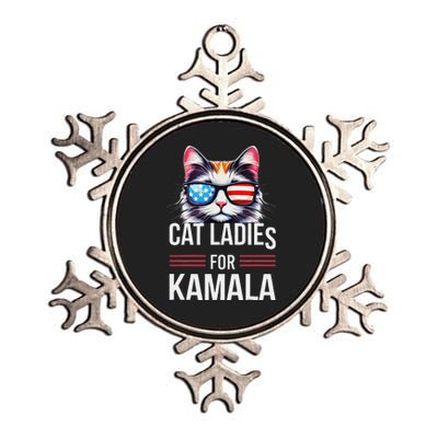 Cat Ladies For Kamala Funny Cat 2024 President Kamala Harris Metallic Star Ornament