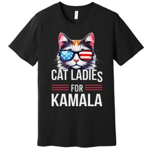 Cat Ladies For Kamala Funny Cat 2024 President Kamala Harris Premium T-Shirt