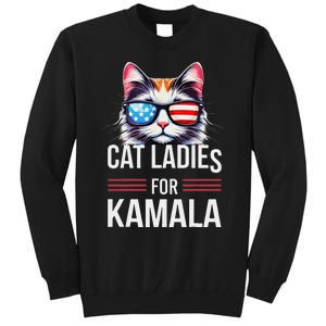 Cat Ladies For Kamala Funny Cat 2024 President Kamala Harris Tall Sweatshirt