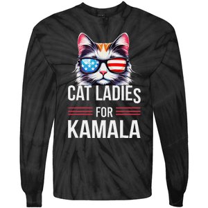 Cat Ladies For Kamala Funny Cat 2024 President Kamala Harris Tie-Dye Long Sleeve Shirt