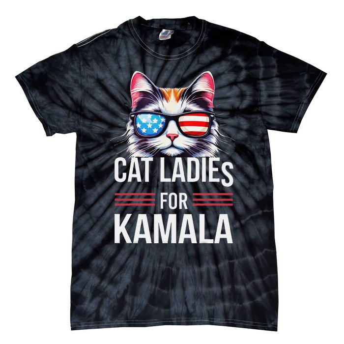 Cat Ladies For Kamala Funny Cat 2024 President Kamala Harris Tie-Dye T-Shirt