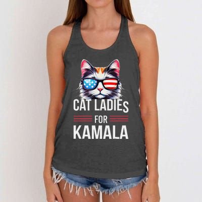 Cat Ladies For Kamala Funny Cat 2024 President Kamala Harris Women's Knotted Racerback Tank