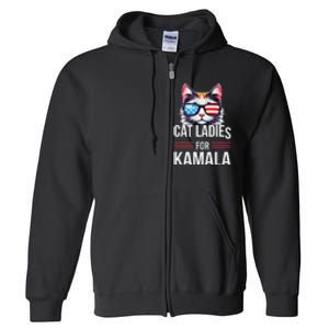 Cat Ladies For Kamala Funny Cat 2024 President Kamala Harris Full Zip Hoodie