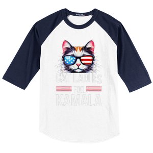 Cat Ladies For Kamala Funny Cat 2024 President Kamala Harris Baseball Sleeve Shirt