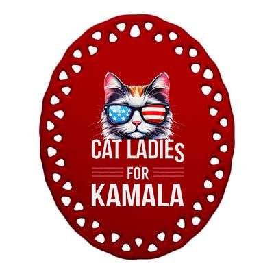 Cat Ladies For Kamala Funny Cat 2024 President Kamala Harris Ceramic Oval Ornament