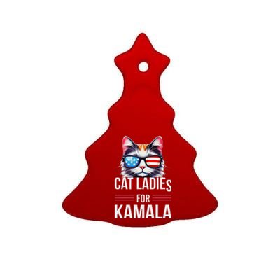 Cat Ladies For Kamala Funny Cat 2024 President Kamala Harris Ceramic Tree Ornament