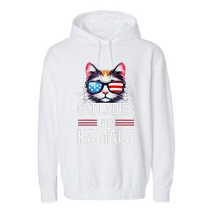 Cat Ladies For Kamala Funny Cat 2024 President Kamala Harris Garment-Dyed Fleece Hoodie