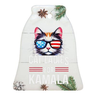 Cat Ladies For Kamala Funny Cat 2024 President Kamala Harris Ceramic Bell Ornament