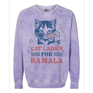 Cat Ladies For Kamala Funny Cat President Kamala Harris 2024 Colorblast Crewneck Sweatshirt