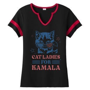 Cat Ladies For Kamala Funny Cat President Kamala Harris 2024 Ladies Halftime Notch Neck Tee