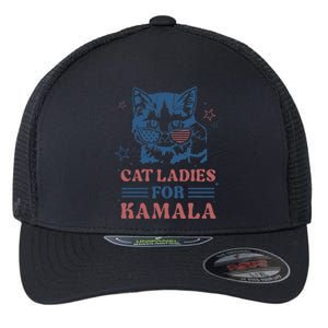 Cat Ladies For Kamala Funny Cat President Kamala Harris 2024 Flexfit Unipanel Trucker Cap