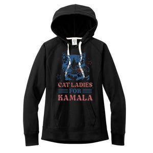 Cat Ladies For Kamala Funny Cat President Kamala Harris 2024 Women's Fleece Hoodie