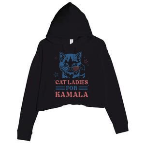 Cat Ladies For Kamala Funny Cat President Kamala Harris 2024 Crop Fleece Hoodie