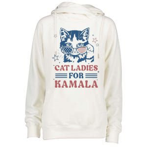 Cat Ladies For Kamala Funny Cat President Kamala Harris 2024 Womens Funnel Neck Pullover Hood