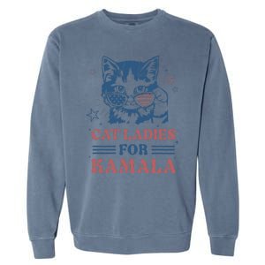 Cat Ladies For Kamala Funny Cat President Kamala Harris 2024 Garment-Dyed Sweatshirt