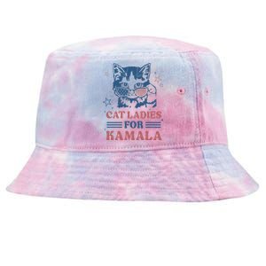 Cat Ladies For Kamala Funny Cat President Kamala Harris 2024 Tie-Dyed Bucket Hat