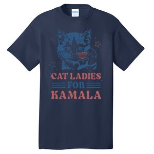 Cat Ladies For Kamala Funny Cat President Kamala Harris 2024 Tall T-Shirt