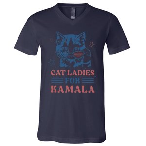 Cat Ladies For Kamala Funny Cat President Kamala Harris 2024 V-Neck T-Shirt