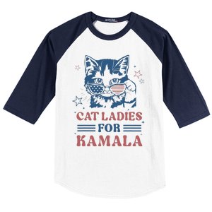 Cat Ladies For Kamala Funny Cat President Kamala Harris 2024 Baseball Sleeve Shirt