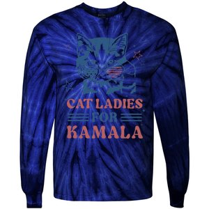 Cat Ladies For Kamala Funny Cat President Kamala Harris 2024 Tie-Dye Long Sleeve Shirt