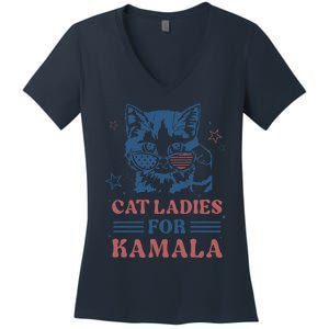 Cat Ladies For Kamala Funny Cat President Kamala Harris 2024 Women's V-Neck T-Shirt