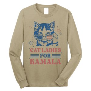 Cat Ladies For Kamala Funny Cat President Kamala Harris 2024 Long Sleeve Shirt